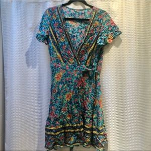 COPY - Boho wrap dress, ruffle, flutter sleeves, floral, sundress, v-neck